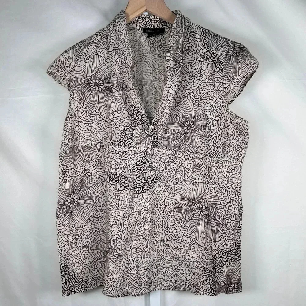 BCBGMAXAZRIA Size Small Brown Cream Blouse Shirt Cotton